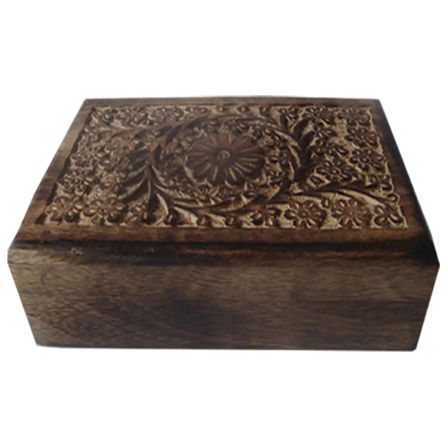 Large Daisy Carved Wooden Jewelry Box (5 X 8 in.)