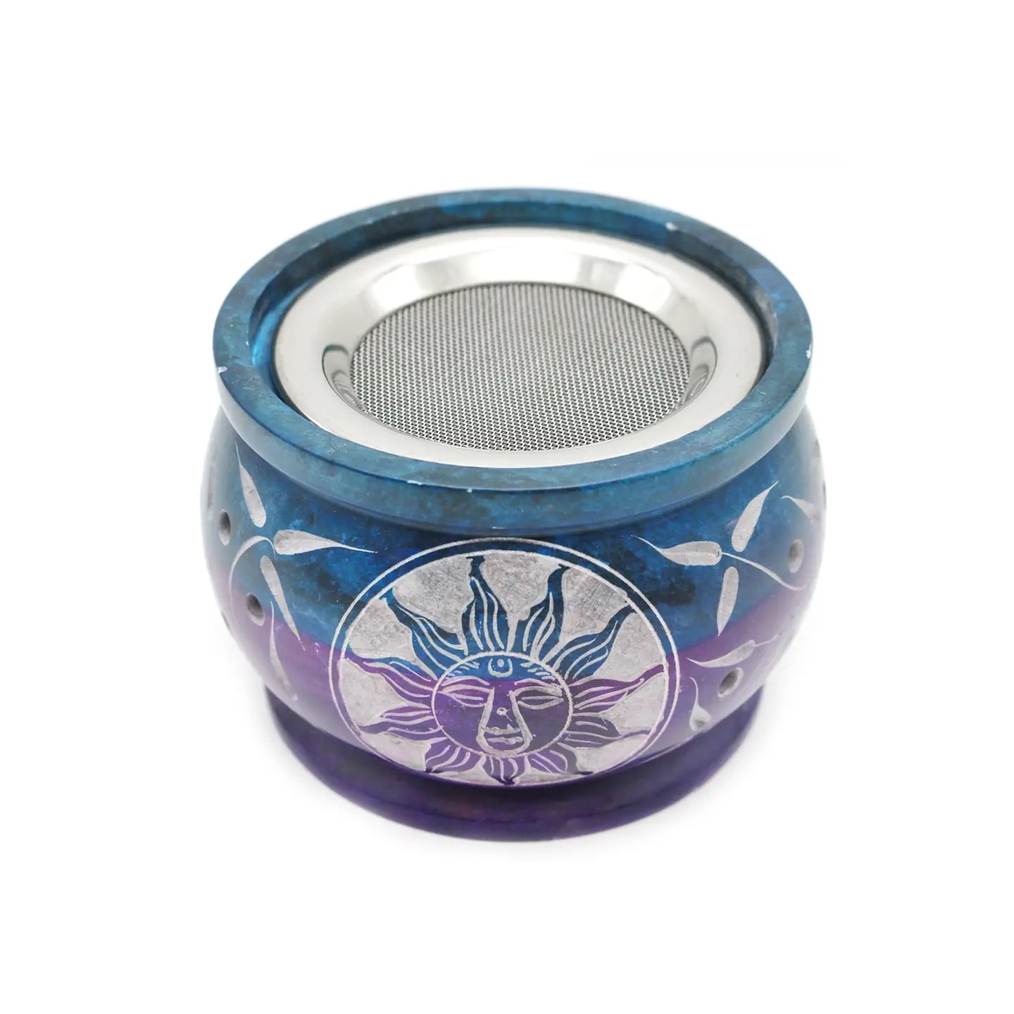 Hand Carved Turquoise/Purple Sunshine soapstone charcoal burner
