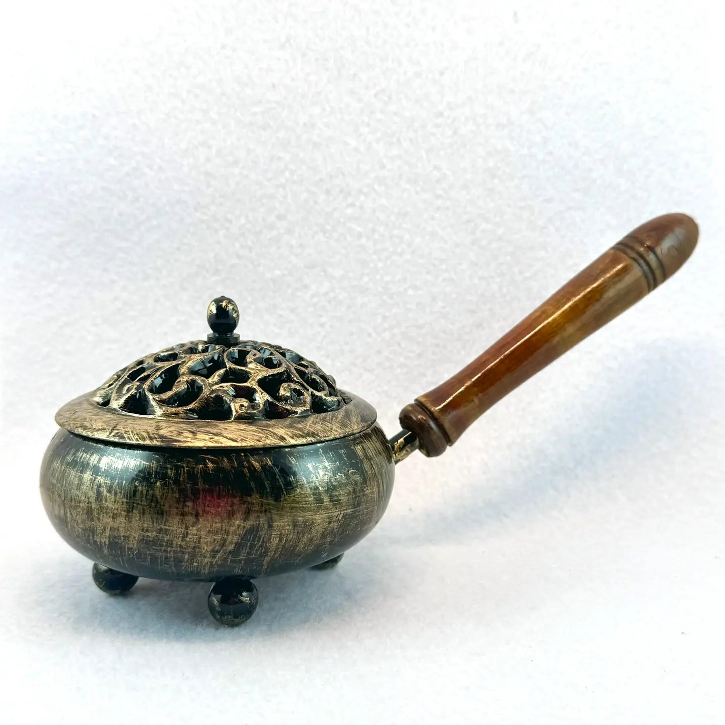 Iron Resin Burner, Golden Finish, Wood Handle