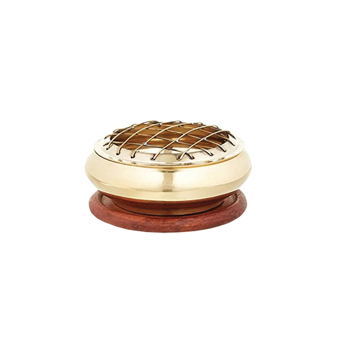 Minimalist Brass Charcoal Burner w/ wood coaster (3 in)