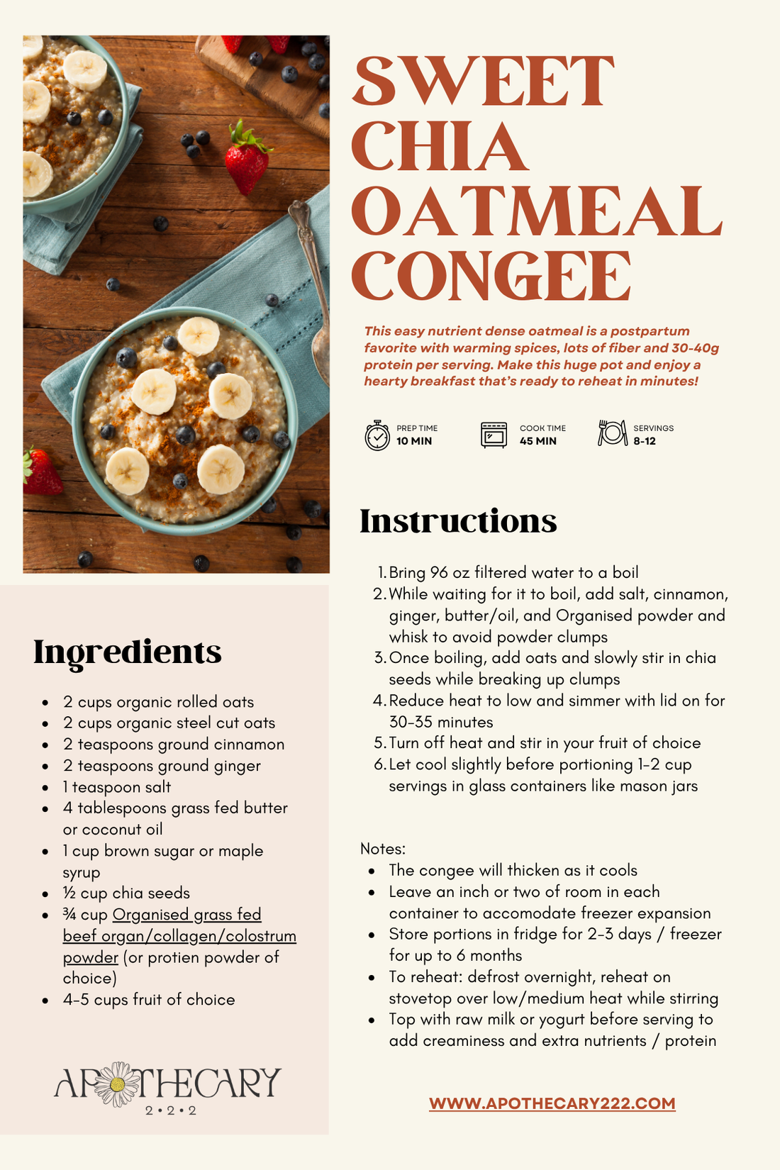 Sweet Chia Oatmeal Congee: A Make-Ahead Postpartum Breakfast