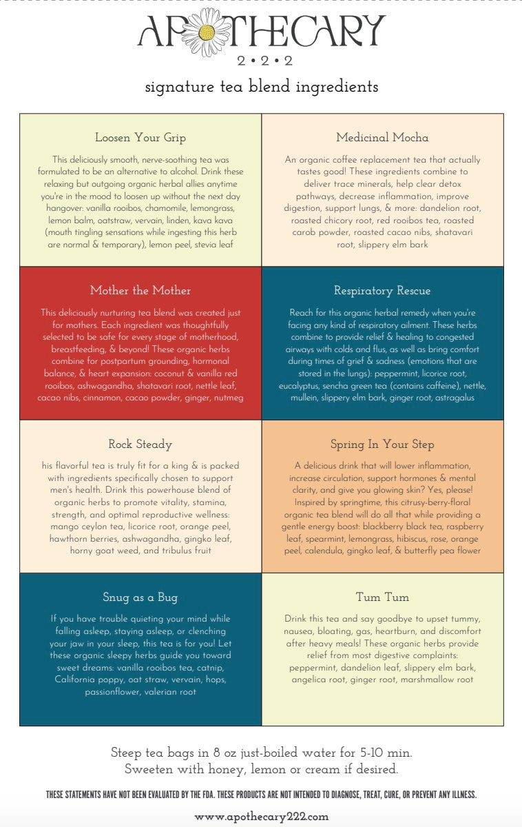 Apothecary 222 Organic Signature Tea Blends Sampler Pack
