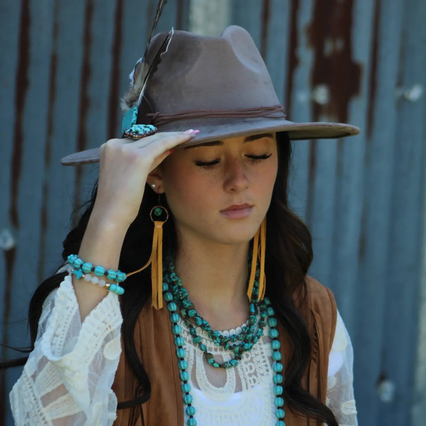 Jewelry Junkie Turquoise Drop Earrings with Leather Tassel-Mustard