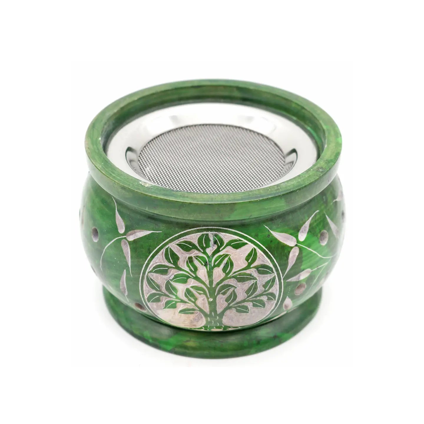 Hand Carved Green Tree of Life soapstone charcoal burner