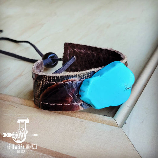 Leather Cuff w/ Turquoise Slab-Brown Laredo