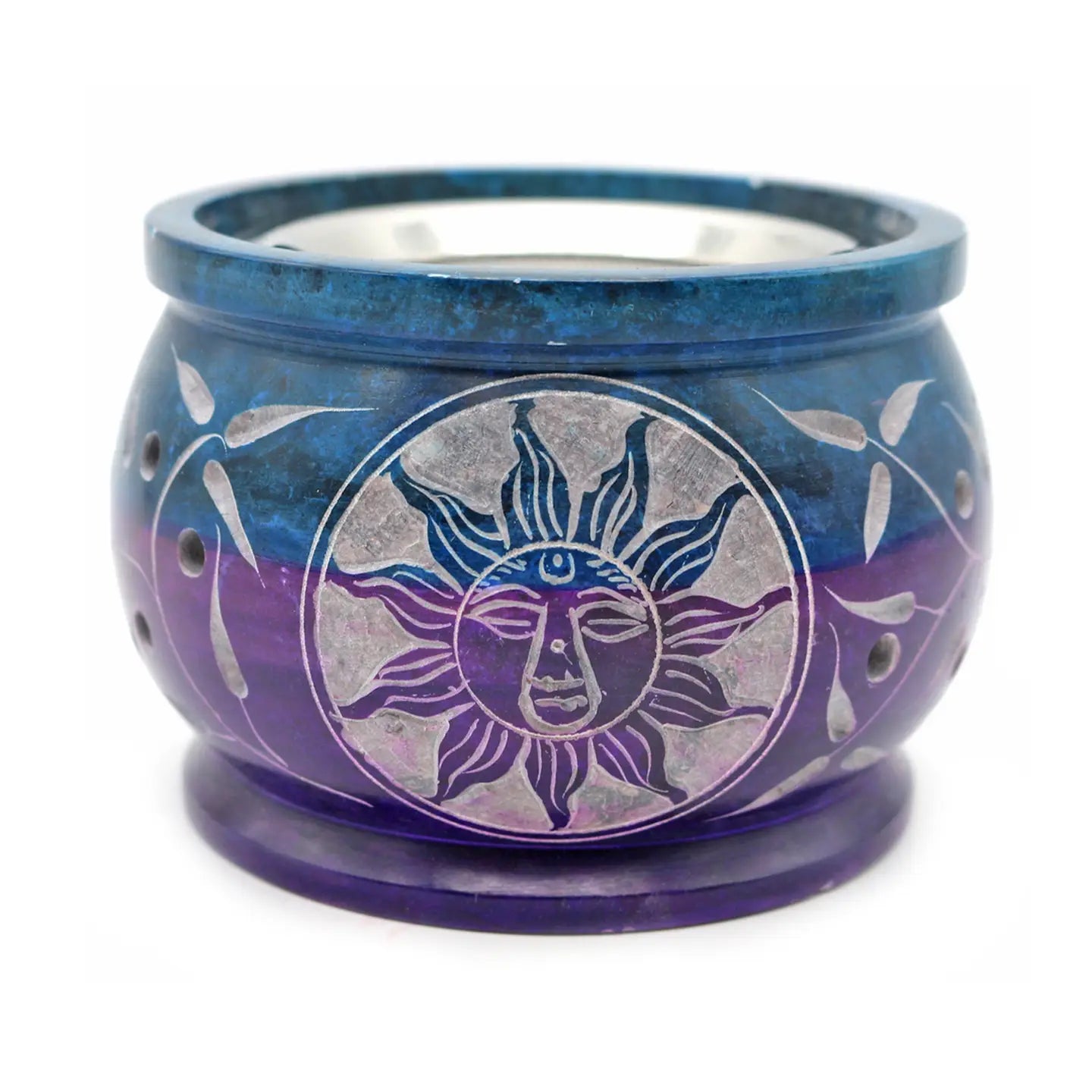 Hand Carved Turquoise/Purple Sunshine soapstone charcoal burner