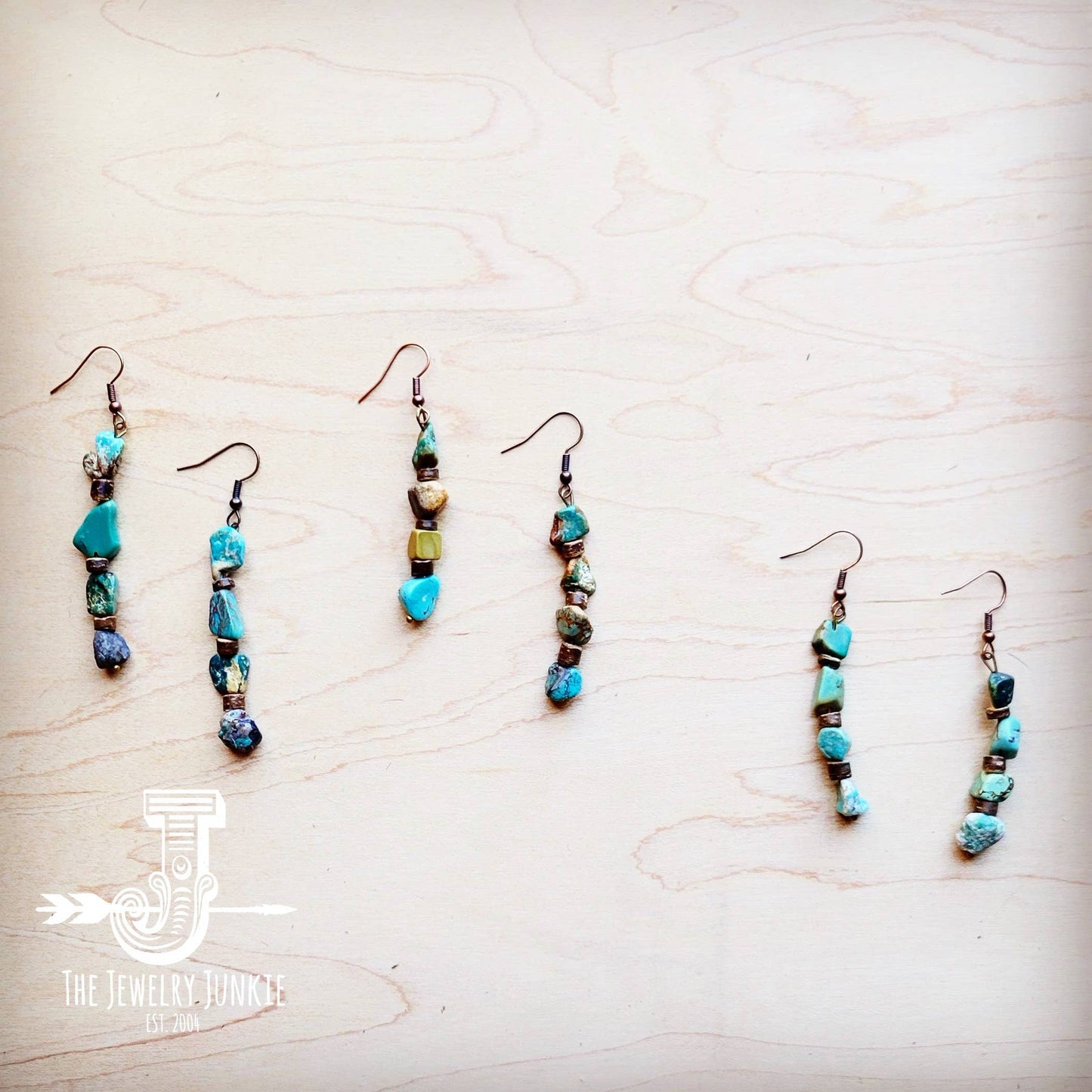 Genuine HuBei Turquoise & Wood Drop Earrings