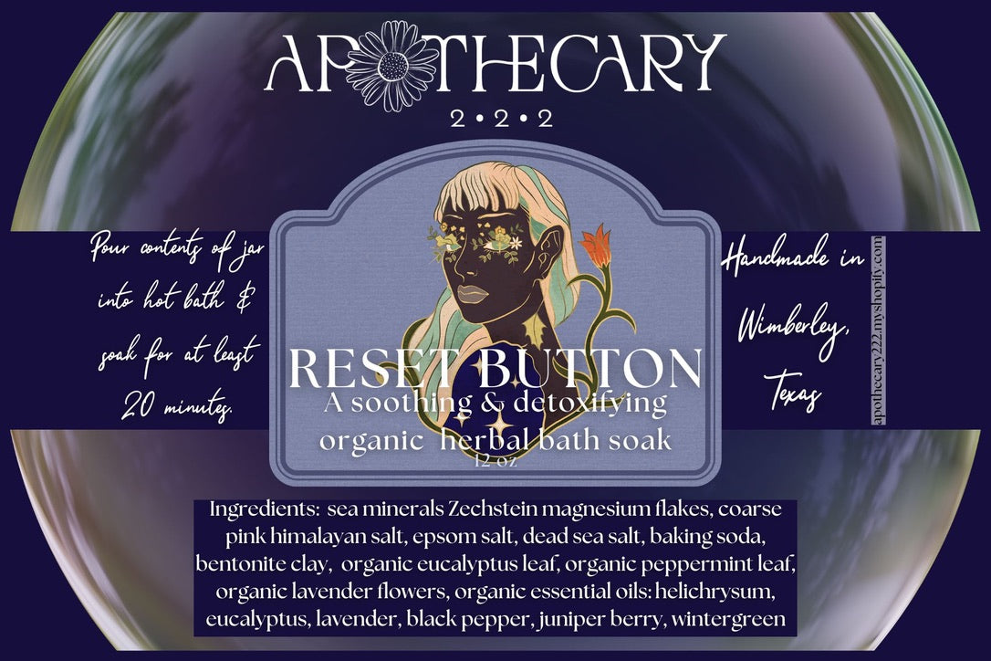 Reset Button - Organic Herbal Bath Soak (12 oz glass jar)