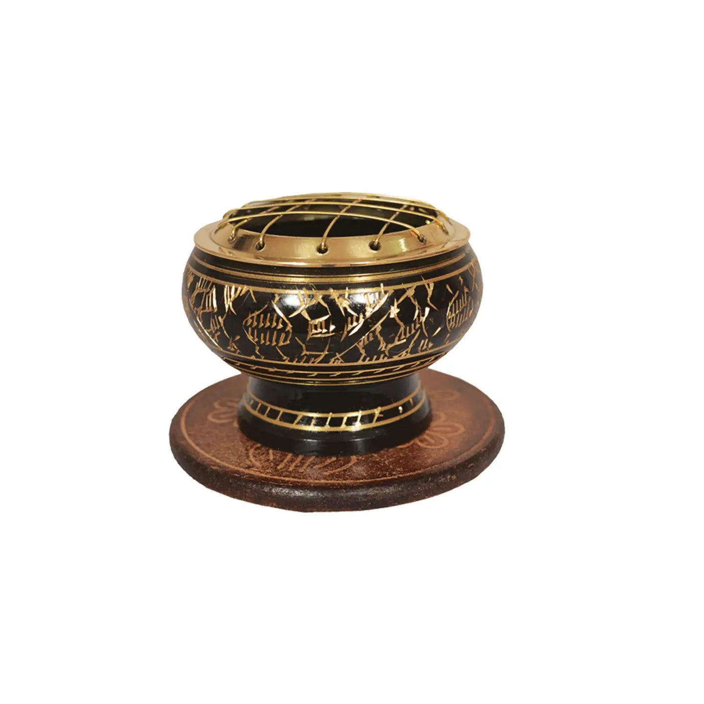 Black and Brass Hand Carved Charcoal Burner