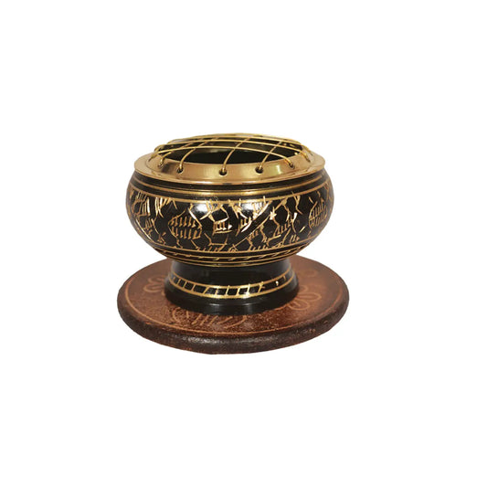 Black and Brass Hand Carved Charcoal Burner