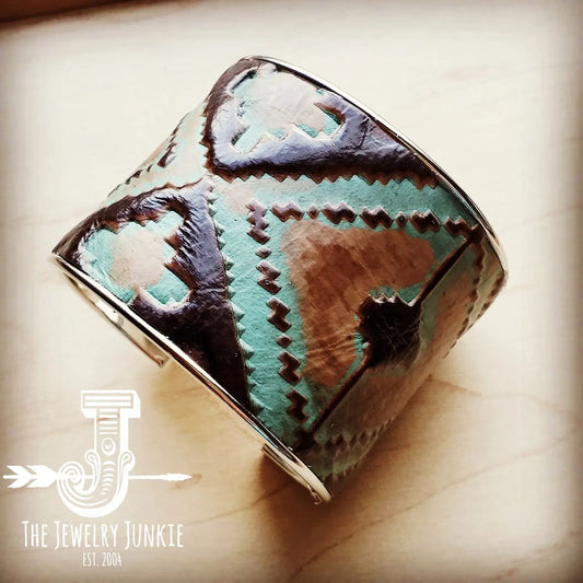 Jewelry Junkie Wide Cuff Bangle Bracelet in Turquoise Navajo Leather