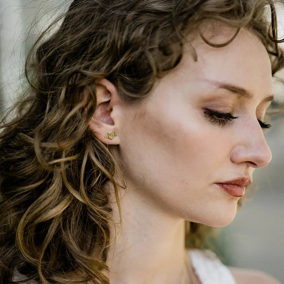 Gold Bat Stud Earrings