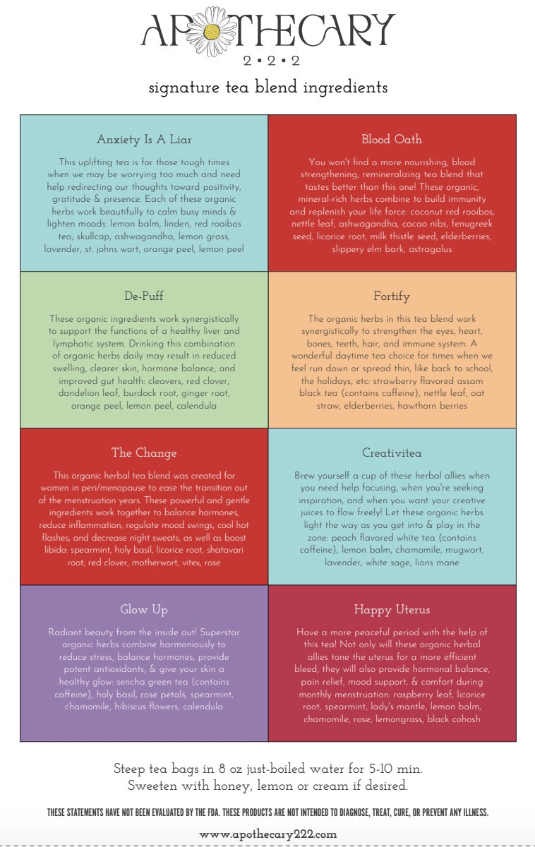 Apothecary 222 Organic Signature Tea Blends Sampler Pack