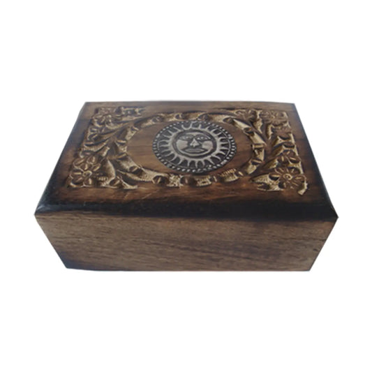 Sun Carved Wooden Jewelry Box (6 X 4 in.)