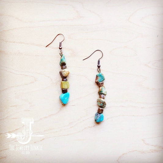Genuine HuBei Turquoise & Wood Drop Earrings
