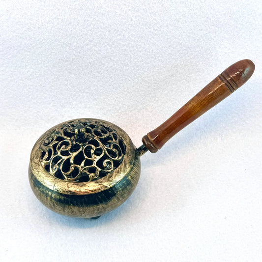 Iron Resin Burner, Golden Finish, Wood Handle