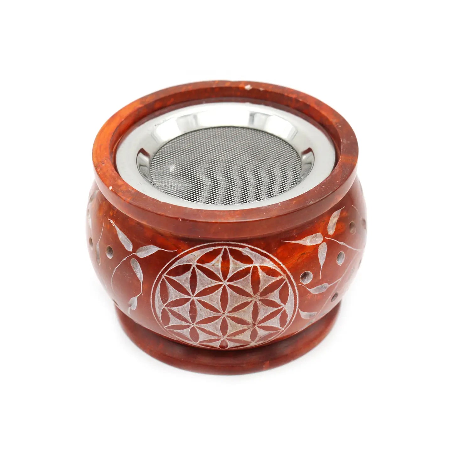 Hand Carved Orange Flower of Life soapstone charcoal burner