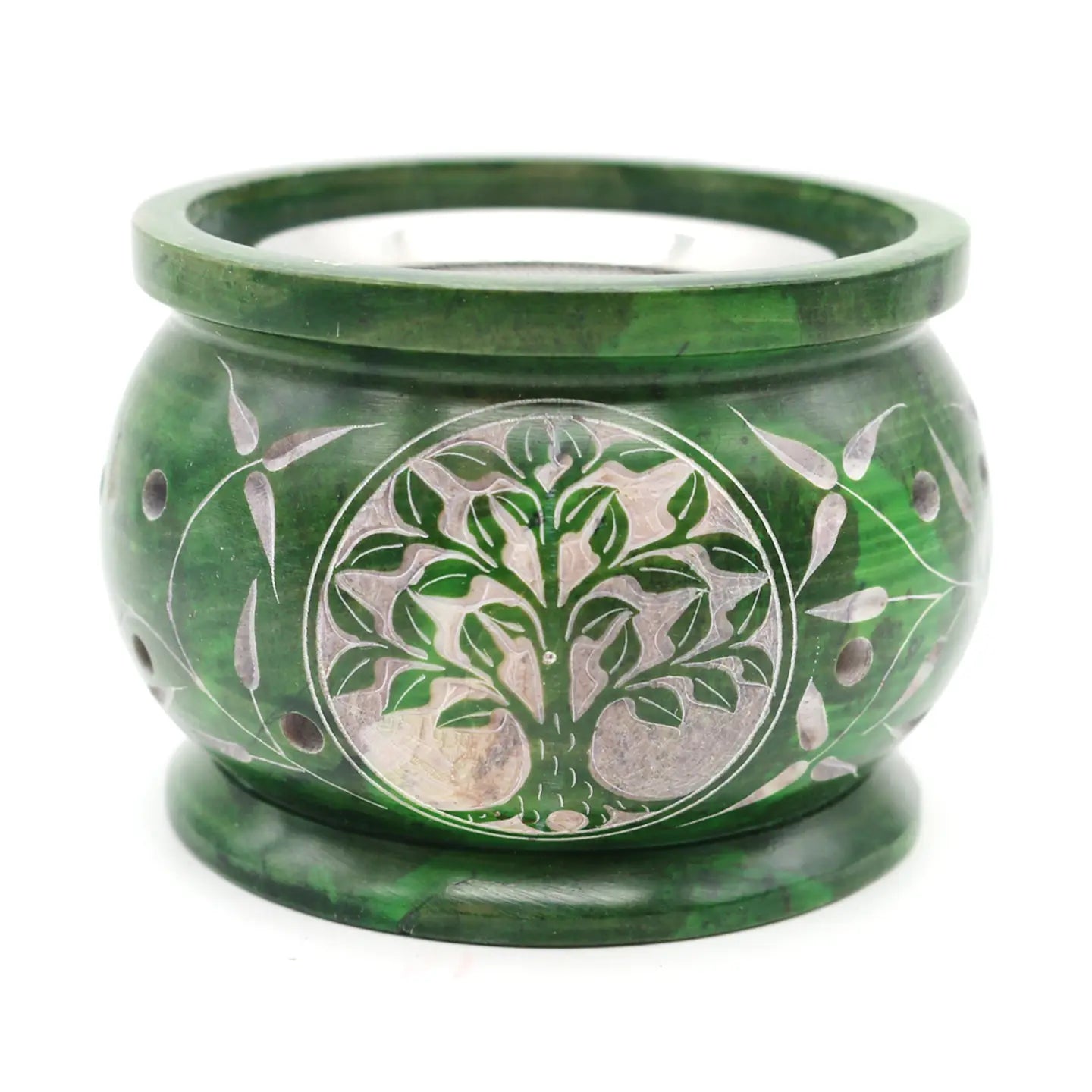 Hand Carved Green Tree of Life soapstone charcoal burner