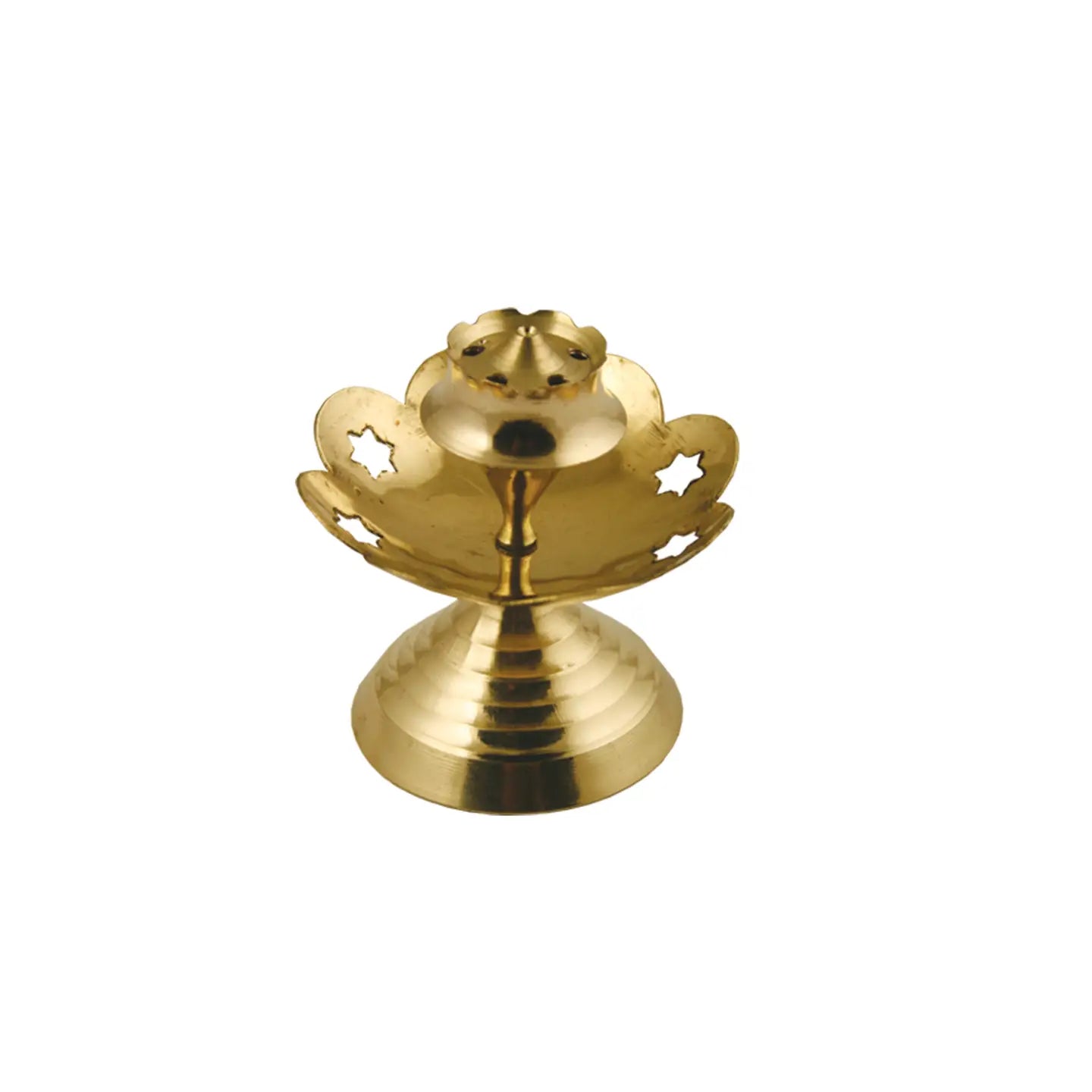 Brass incense burner w/ decorative stars (2.5 in)