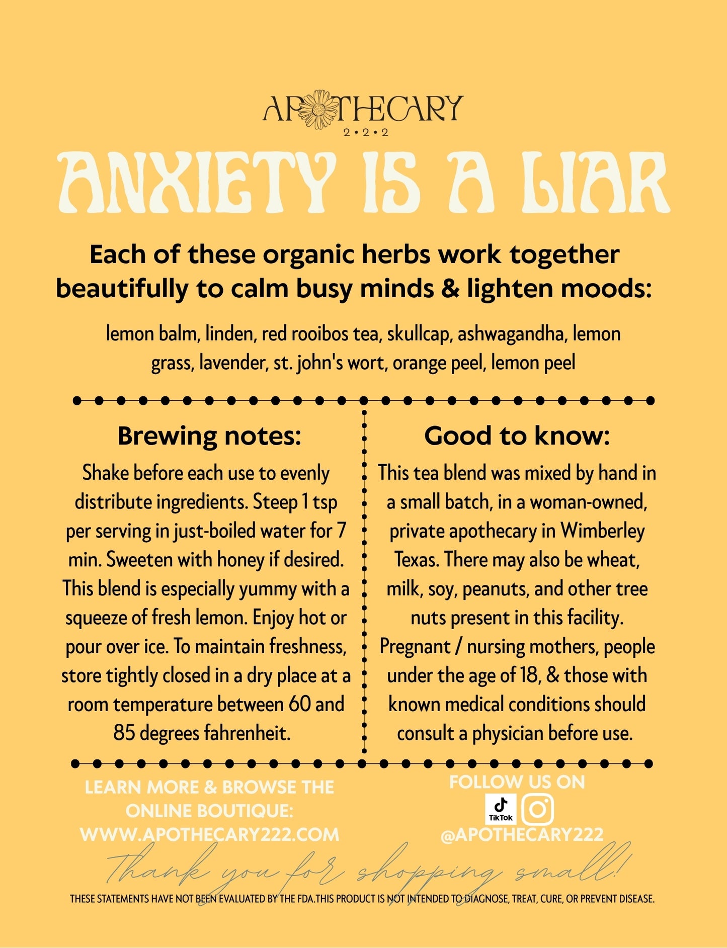 Organic Tea Blend: Anxiety is a Liar