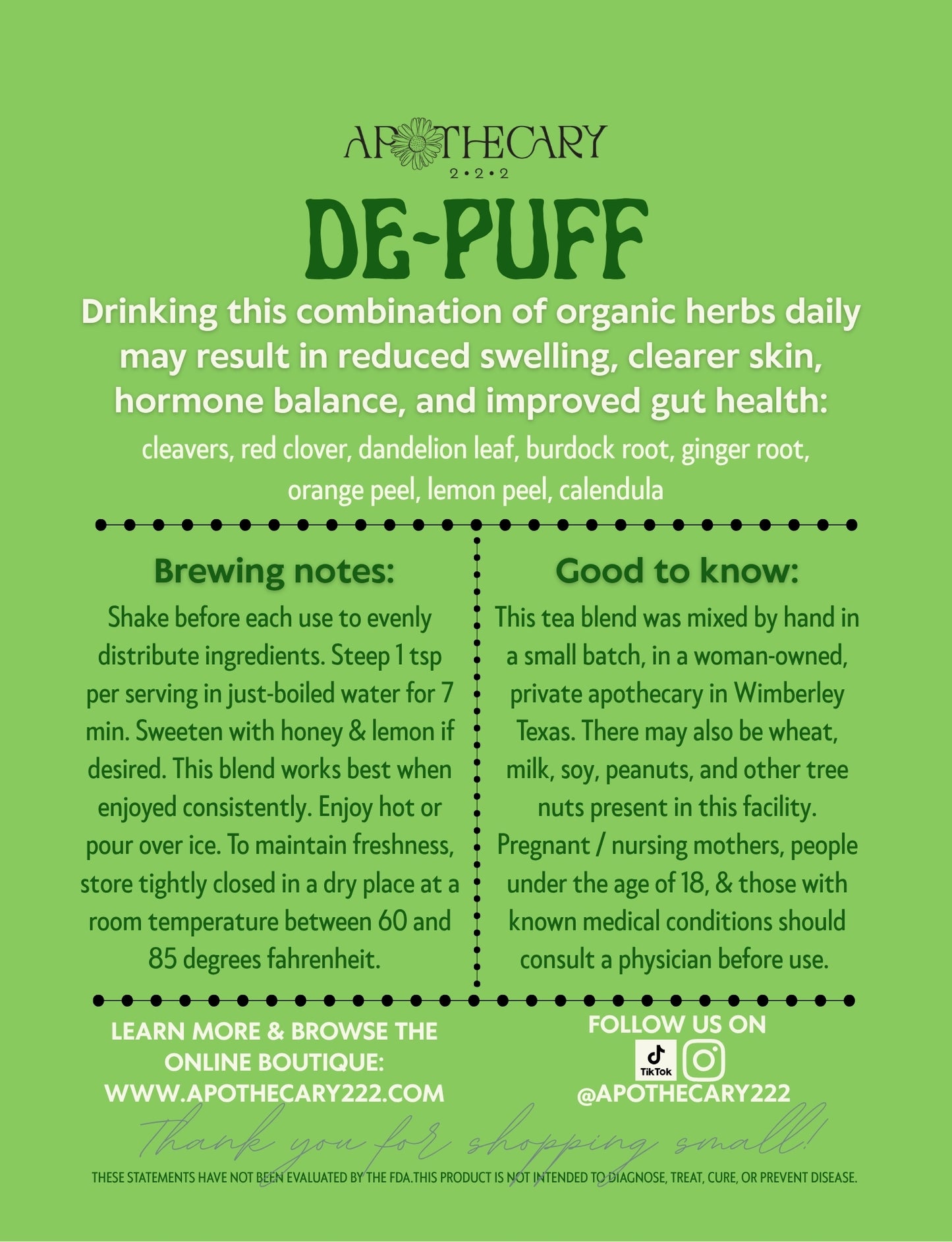 Organic Tea Blend: De-Puff